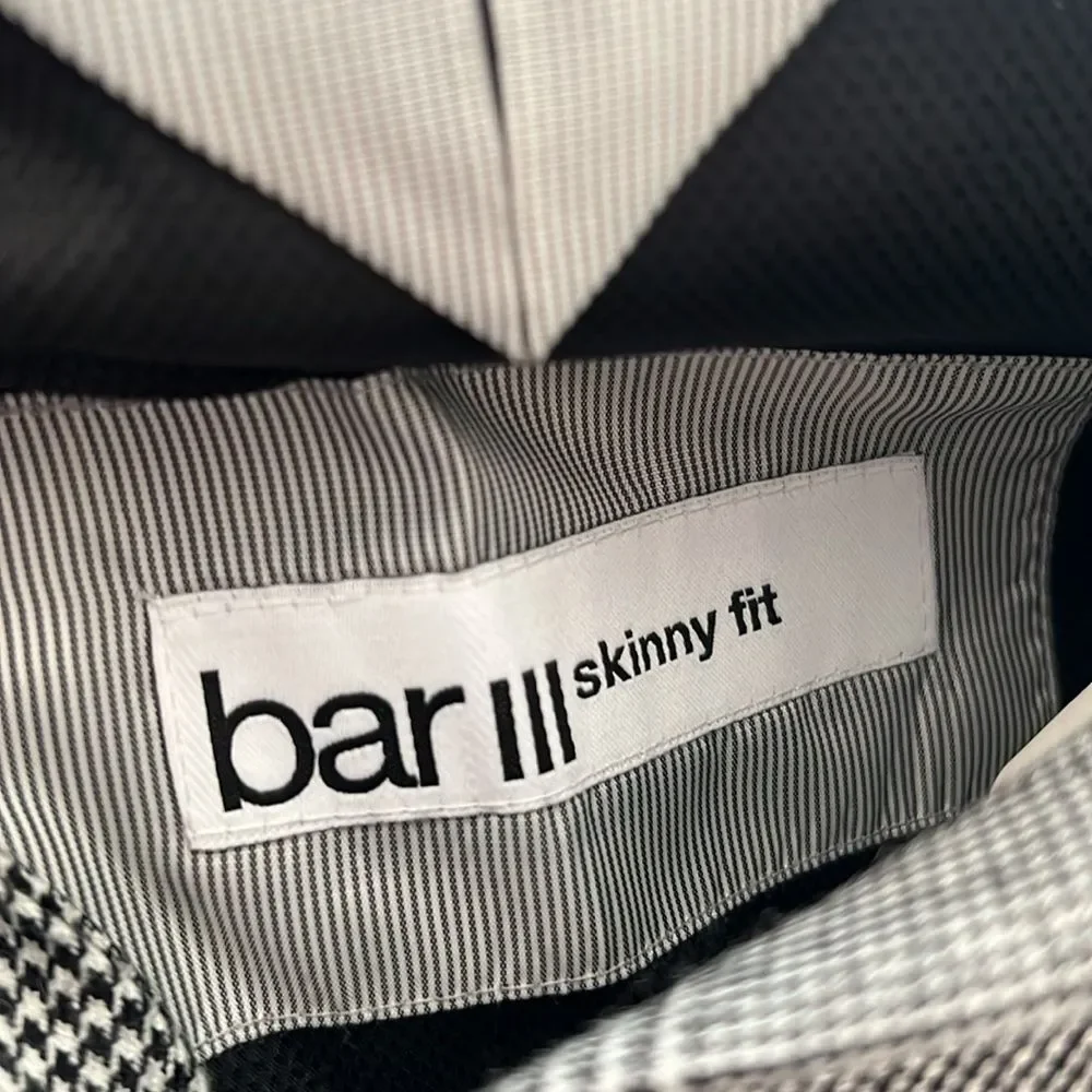 Bar III Glen Plaid Skinny-Fit Suit Jacket in Black-White, NWT, Size 44L